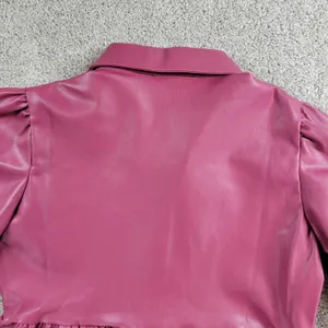 Karlie Womens Faux Leather Dress S Red Puff Sleeve Tiered Button Front Collared thumbnail 13