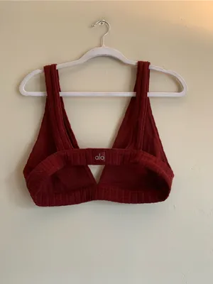 ALO Yoga Ribbed Bralette Deep Burgundy Women Intimate Size Large Lounge thumbnail 3