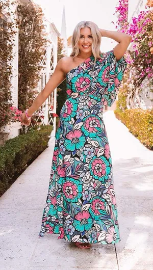 Size small Maxi one shoulder flowered dress thumbnail 1