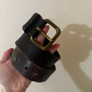 Express distressed brown leather belt 33” long thumbnail 2