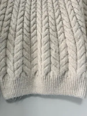 H&M M Alpaca Blend Cable Knit Sweater Oatmeal Oversized Chunky Crew Neck Ribbed thumbnail 5