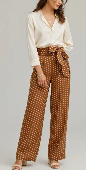 ELLIATT Bronte Polka Dot Wide Leg Pants, Caramel, XS thumbnail 1