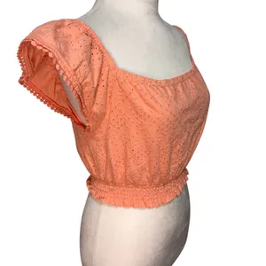 Happily Grey Eyelet Crop Top Women S Peach Fruit‎ Smocked Boho Cottage Prairie thumbnail 3