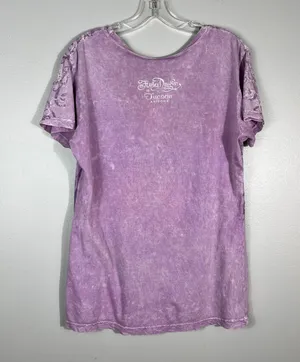 Harley Davidson Y2K Purple Leopard Print Fitted Script Logo Biker T-Shirt Large thumbnail 5