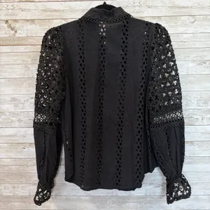 NEW Ultra Pink Womens M Top Black Crochet Button Up Collar Boho 100% Cotton NWT thumbnail 8