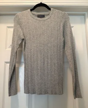 Primark Ribbed Crew Neck Sweater in Light Gray thumbnail 1