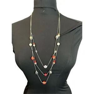 Marked NWT silver and pink beaded layered necklace thumbnail 12
