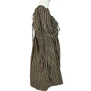 Free People Retro 70s Babydoll Star Dip Mini Dress in Black Combo Size Medium thumbnail 10