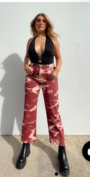 Princess Polly Burgundy Tie-Dye Jeans thumbnail 3