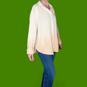Le Miel Cream Beige Dip Dye Oversized Button Down Gauze Shirt thumbnail 4