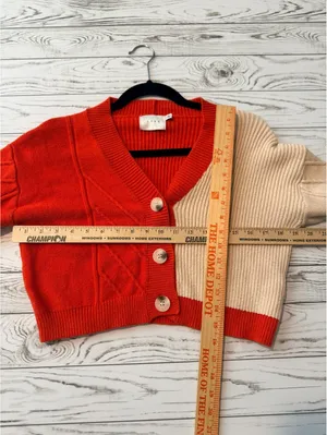 LUSH Women’s Small Colorblock Cable Knit Cropped Cardigan thumbnail 8
