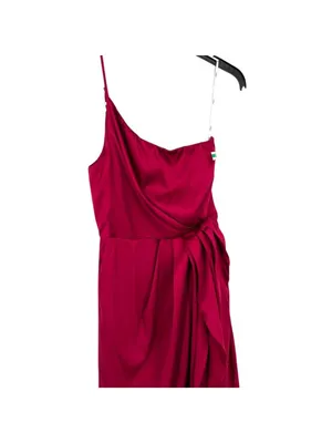 Lulus One Shoulder Asymmetric Satin Cocktail Party Midi Dress Red Size XS NWOT thumbnail 2