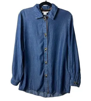 Soft Surroundings Blue Chambray Denim Shirt Blouse Long Sleeve Tunic Top Women’s thumbnail 1