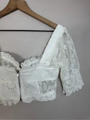 More To Come Kallie Crop Top Eyelet Lace Embroidered White XS $68 Revolve thumbnail 11