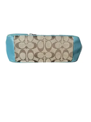 Coach Vintage Y2K Hadley Lunch Bag Beige Signature Canvas Tote Blue Leather Trim thumbnail 5