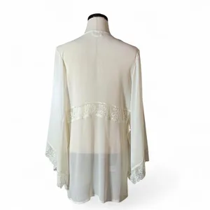 Jezebel Ivory Chiffon Lace Trim Robe Kimono‎ Sheer Bridal Loungewear OV-1601 S/M thumbnail 2
