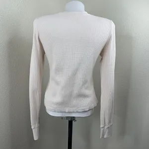 Loveshackfancy Thelia Waffle Knit Henley Top Cream Nude Color Sz XS thumbnail 6