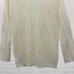 Cream Open Weave Crochet Oversized Slouchy Knit Sweater S thumbnail 9