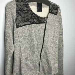 Anthropologie Dolan Lace Panel Gray Zip Up jacket‎ thumbnail 2
