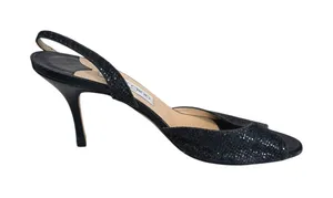 Jimmy Choo 41261 Black Glitter Peep Toe Slingback Heels Stiletto Italy Size 38‎ thumbnail 1