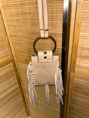 Mudd Faux Leather Taupe Cell Phone Crossbody Bag Studded Fringe O-ring handle thumbnail 2