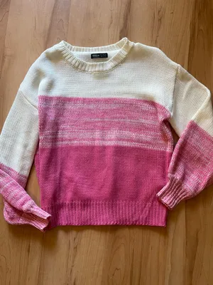 SheIn Pink & Cream Color Block Knit Sweater | Women’s Y2K Cozy Preppy Small thumbnail 2