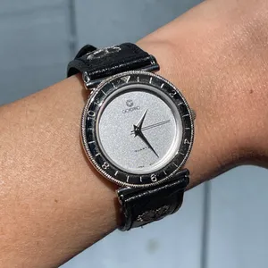 Vintage 80s Giordano watch leather Hong Kong black embroidered works! thumbnail 2