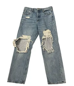 Aeropostale 90s Baggy Button Fly High Rise Ripped Distressed Light Wash Jeans 14 thumbnail 3