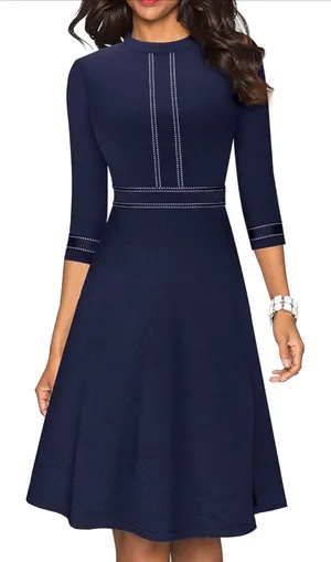 NEW Navy Blue Chic 3/4 Sleeve Tailored look Career Dress S thumbnail 1