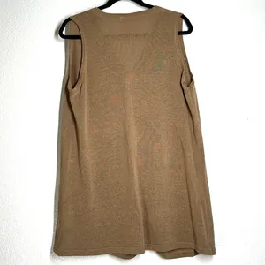Zara L Knit Vest Top longline V-neck button-up front sleeveless sweater linen thumbnail 3