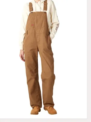 NWT DICKIES Women's Relaxed Fit Bib Overalls Duck Brown Pockets Medium thumbnail 2
