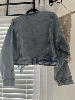 Zara Denim Moto Zip Up Cropped Jacket  thumbnail 5