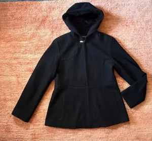 FS Limited Black Wool Blend Hooded Zip Front Coat Women Size M thumbnail 1