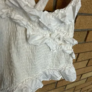Maeve Anthropologie Smocked Ruffle Tank Ivory/White Size Small thumbnail 4