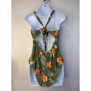Cupshe Womens XL Tropical Floral Ruched V-Neck One Piece Swimsuit Green thumbnail 3