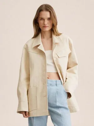 Mango NWT Oversized cotton jacket ECRU LARGE thumbnail 1