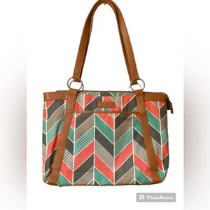 Kailo Chic Coral & Turquoise Chevron Fabric Laptop Organizer Bag Travel Tote thumbnail 4