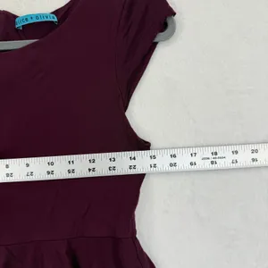 Alice + Olivia Top Womens‎ Sz S Peplum Short Sleeve Maroon Rayon Silk Blend READ thumbnail 2
