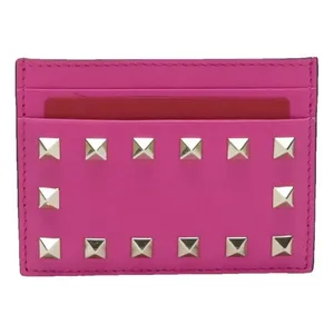 NWOT Authentic Valentino Garavani Hot Pink Rockstud Leather Card Holder Wallet thumbnail 2