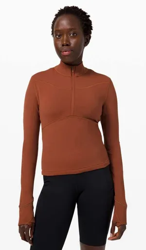 Lululemon Rulu Running Cropped 1/2 Zip Dark Terracotta Womens Athletic Top 10 thumbnail 1