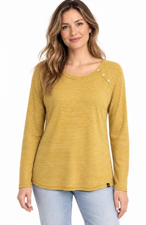 The North Face Top L Yellow Striped Long Sleeve Button Shoulder NF0A339XH9D thumbnail 1