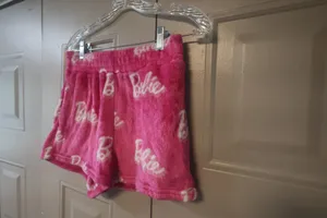 Barbie cursive "barbie" all around sleep shorts plush in hot pink and white size medium. thumbnail 2