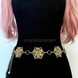 Gold Y2K Star Flower Open Ring Waist Chain Belt, Fits 23-41 Inches, X7GA1357 thumbnail 1