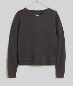 Madewell Gray Boxy Waffle Knit V-Neck Boxy Sweatshirt Tee Small thumbnail 1
