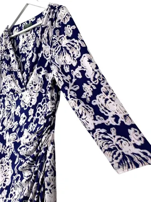Lauren Ralph Lauren Blue White Floral Print Faux Wrap Dress Size 14 women’s thumbnail 4