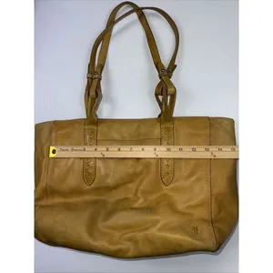 Frye Melissa Leather Mustard Tote Bag Cognac Large Shoulder Handbag W Stain‎ thumbnail 2