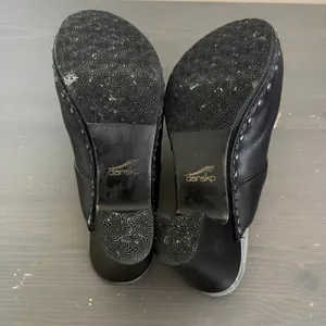 Dansko Clogs Mules 38 Black Leather Studded Chunky Heel Retro Comfort Boho thumbnail 6
