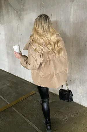 Oversized Puffer Jacket Tan Size M thumbnail 2
