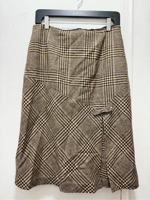 Harold’s Fall Wool-Blend Plaid A-Line Skirt in Brown Plaid with Bow 🎀 thumbnail 1