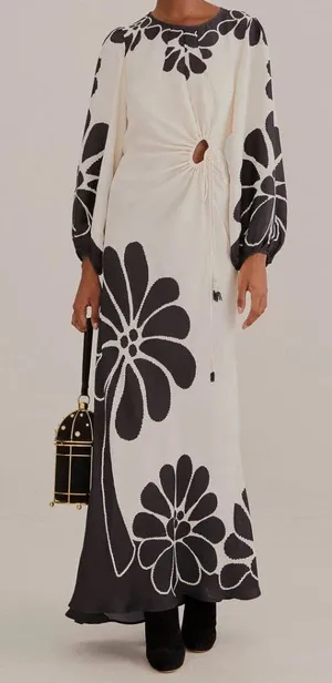 Farm Rio Black Palermo Cut Out Maxi Dress Vacation Tropical Resort Wear Size M thumbnail 1